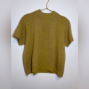 Gold Metallic Mock Turtleneck Holiday Sweater Short Sleeve Vintage size large